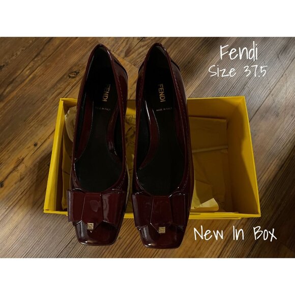Fendi Burgundy Patent Bow Flats Size 37.5 EUR / 7.5 US - Brand New in Box - Picture 1 of 4